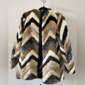 Amuse Society Chevron Teddy Jacket Multicolor Faux Fur Coat Size S